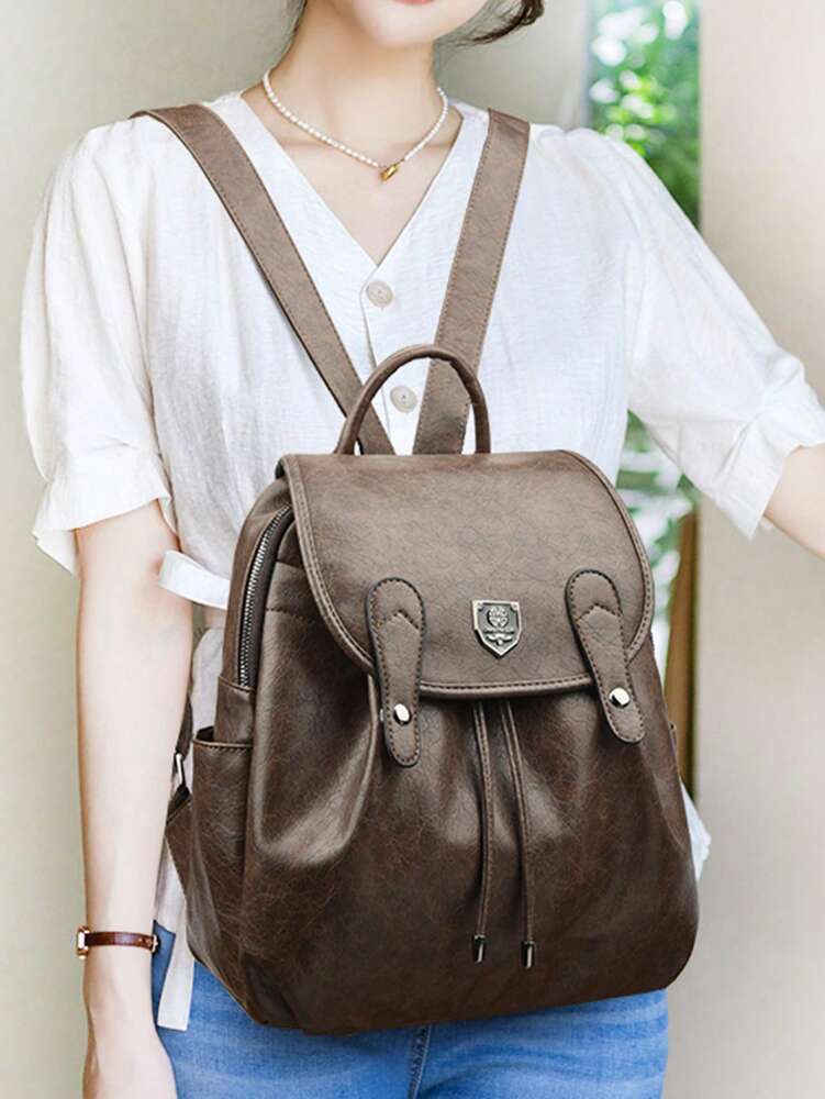 Women's PU Leather Backpack Purse Large Capacity Vintage School Bag Casual Travel Bookbag High Quality Fashion Shoulder Daypack