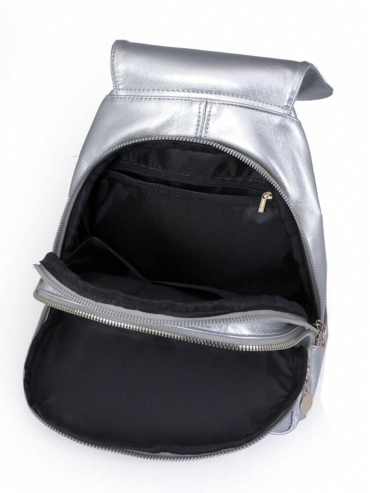 Women's Glossy Leather Backpack With Metal Tassel Decoration Large Capacity Student Schoolbag Fashion Commuter Bag Travel Shopping Casual