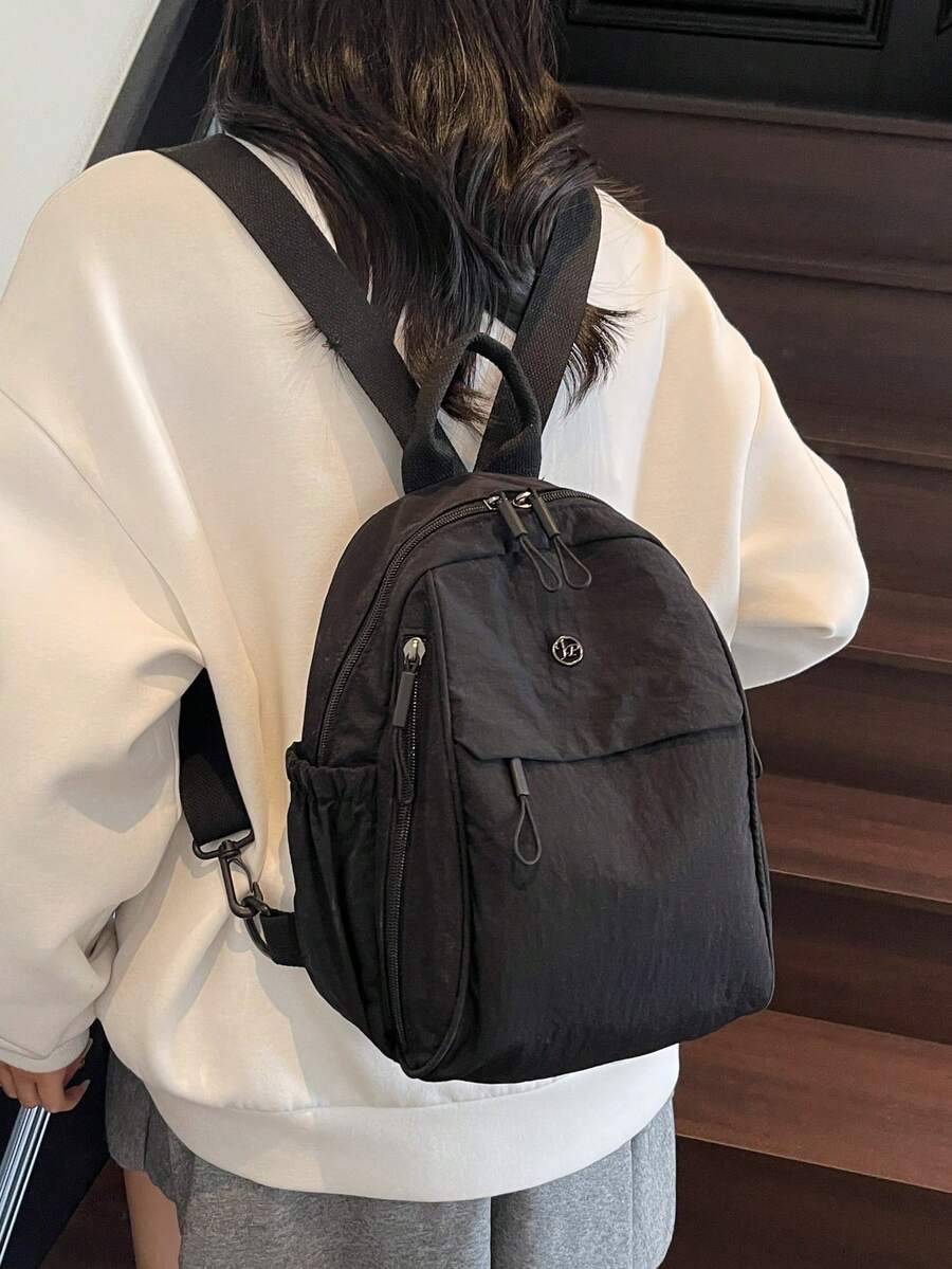 Plain Fabric Double Washed Nylon Lightweight Large Capacity Backpack Casual Travel School Bag For College Students Portable Daily Use