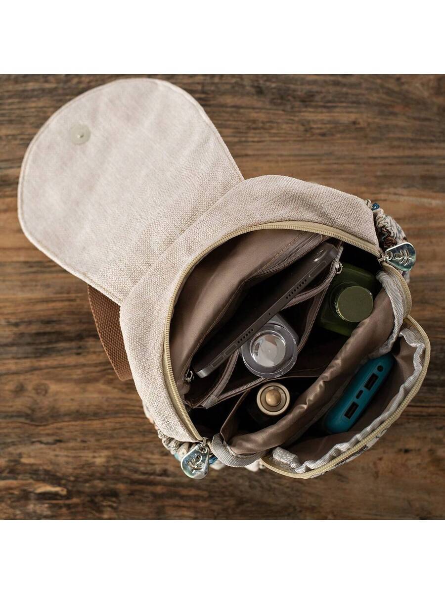 Handmade Bohemian Floral Backpack Crossbody Bag Dual Purpose Casual Daypack With Multiple Compartments Vintage Travel Shoulder Bag