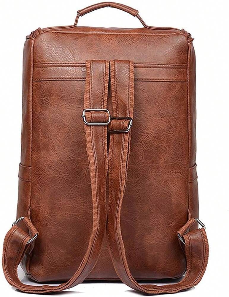 Vegan Leather Slim Vintage Laptop Backpack Men Women Brown Travel Bag College School Daypack Casual Resistant Commuter Bookbag
