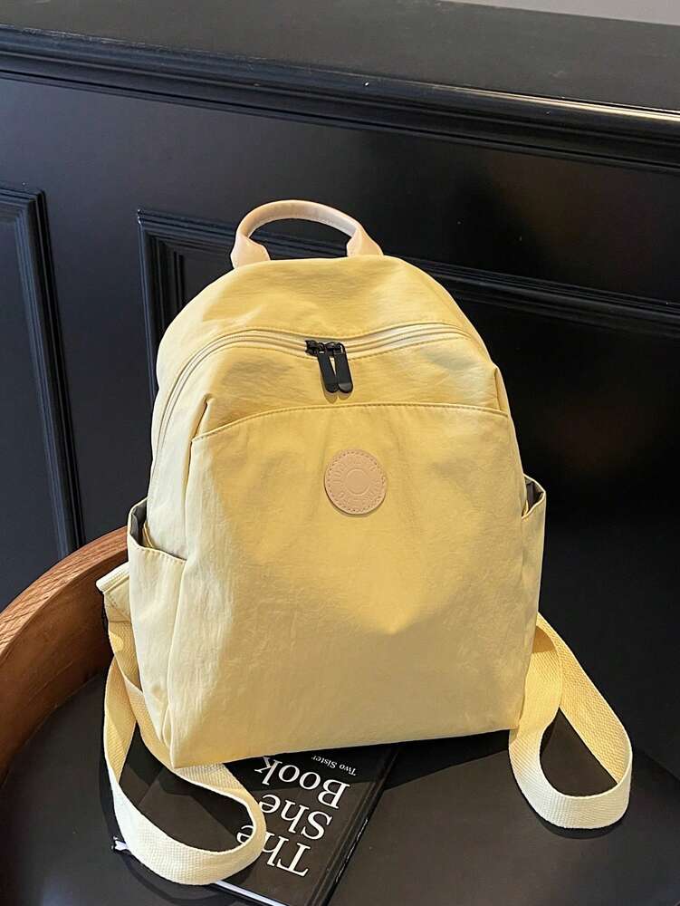 Plain Fabric Double Washed Nylon Lightweight Large Capacity Backpack Casual Travel School Bag For College Students Portable Daily Use
