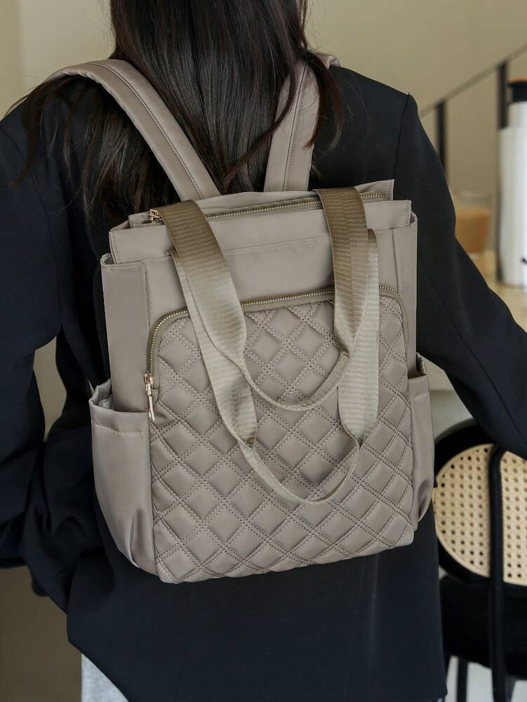 Women's Large Capacity Backpack Solid Color Minimalist Laptop Bag Casual Tote Handbag Commuter Daypack For Office Travel Students