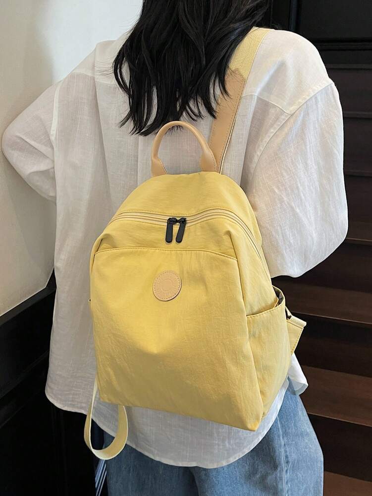Plain Fabric Double Washed Nylon Lightweight Large Capacity Backpack Casual Travel School Bag For College Students Portable Daily Use