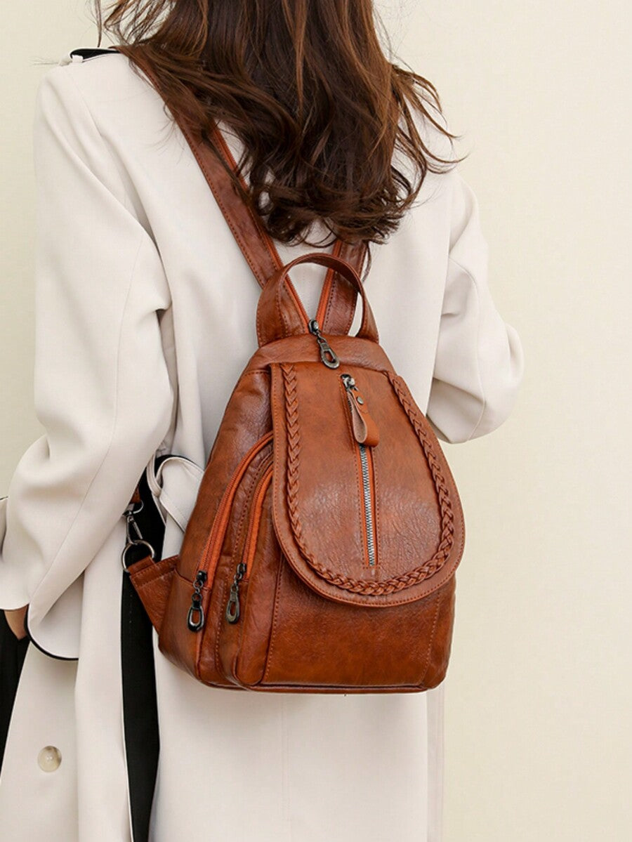 Women's PU Leather Flip Cover Backpack Multipurpose Shoulder Bag Casual Student Bookbag Travel Tote Back To School College Work Daily