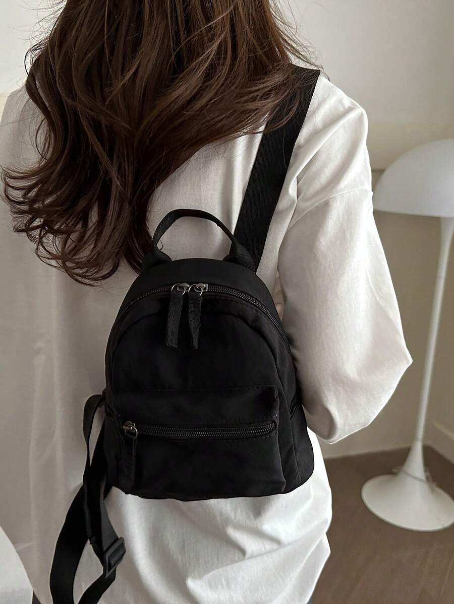Women's Bow Pattern Nylon Backpack Sweet Lady Style Versatile Multi Purpose Daypack Casual Travel Shopping Minimalist Lightweight Bag