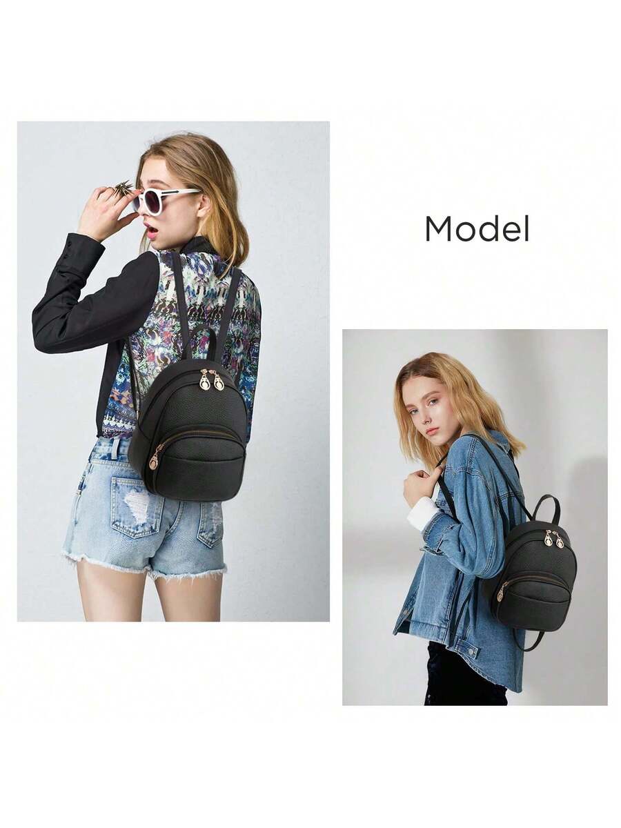I IHAYNER Small Vegan Leather Backpack Purse For Teen Girls Mini Bag With Multiple Zipper Pockets Simple Casual Daily Travel School Bag