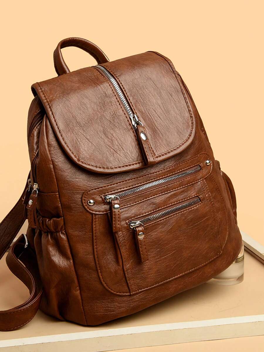 2025 Women Vintage Leather Backpack Soft Casual Shoulder Bag Large Capacity School Bag Mochila Ladies Travel Back Pack Fashion Purse