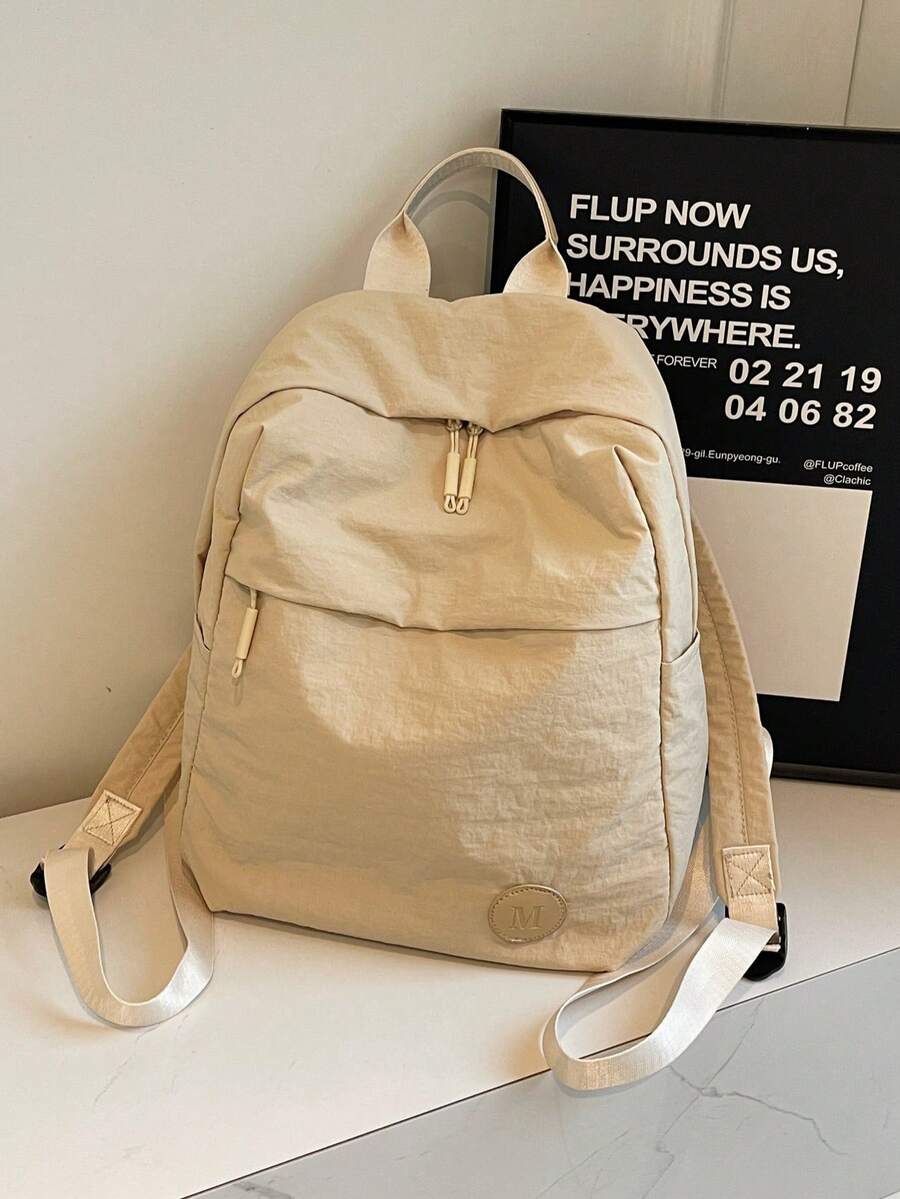 Plain Fabric Double Washed Nylon Lightweight Large Capacity Backpack Casual Travel School Bag For College Students Portable Daily Use