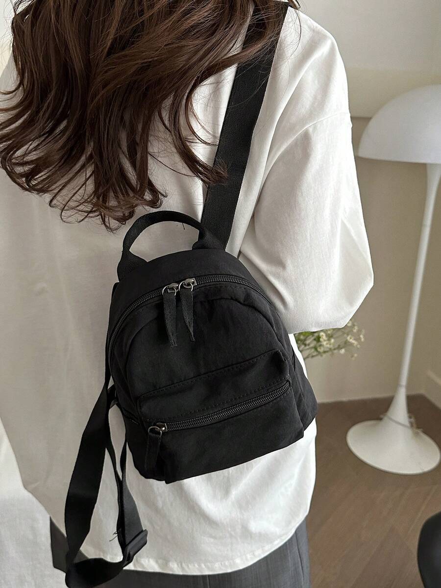Women's Bow Pattern Nylon Backpack Sweet Lady Style Versatile Multi Purpose Daypack Casual Travel Shopping Minimalist Lightweight Bag