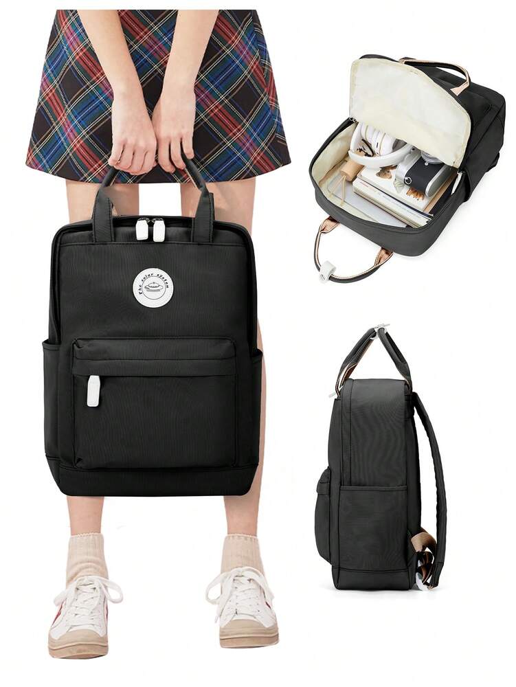 Minimalist Preppy School Backpack Solid Color Casual Travel Rucksack Lightweight Aesthetic Student Bookbag Waterproof College High School