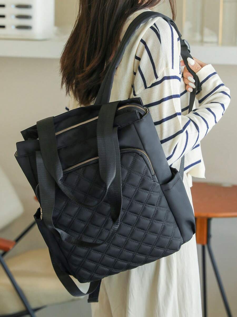 Women's Large Capacity Backpack Solid Color Minimalist Laptop Bag Casual Tote Handbag Commuter Daypack For Office Travel Students