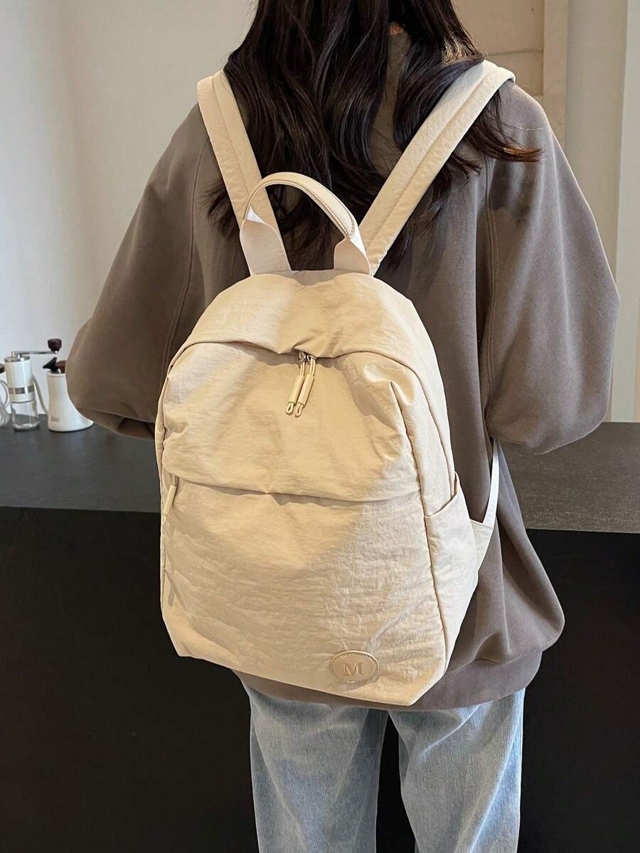 Plain Fabric Double Washed Nylon Lightweight Large Capacity Backpack Casual Travel School Bag For College Students Portable Daily Use