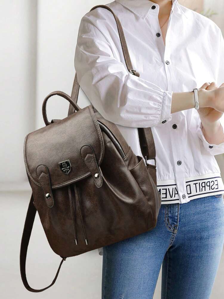Women's PU Leather Backpack Purse Large Capacity Vintage School Bag Casual Travel Bookbag High Quality Fashion Shoulder Daypack