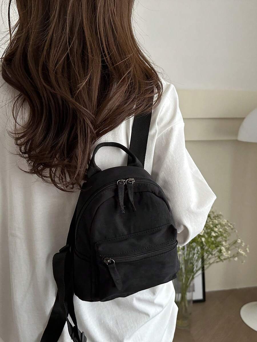 Women's Bow Pattern Nylon Backpack Sweet Lady Style Versatile Multi Purpose Daypack Casual Travel Shopping Minimalist Lightweight Bag
