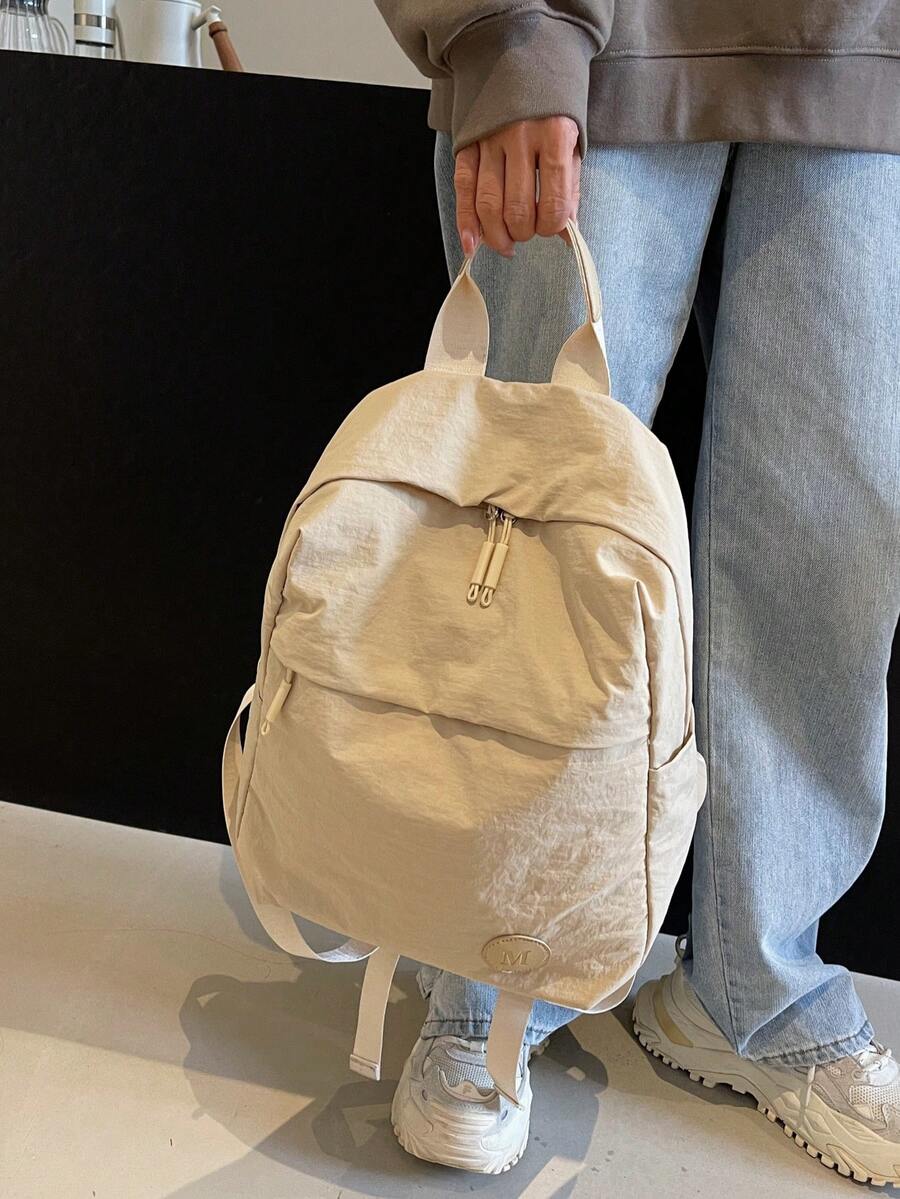 Plain Fabric Double Washed Nylon Lightweight Large Capacity Backpack Casual Travel School Bag For College Students Portable Daily Use