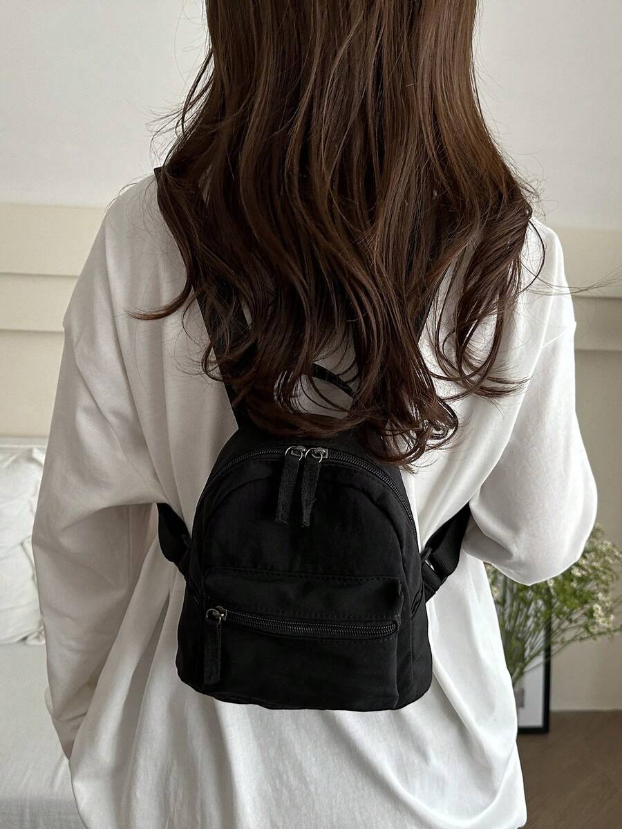 Women's Bow Pattern Nylon Backpack Sweet Lady Style Versatile Multi Purpose Daypack Casual Travel Shopping Minimalist Lightweight Bag