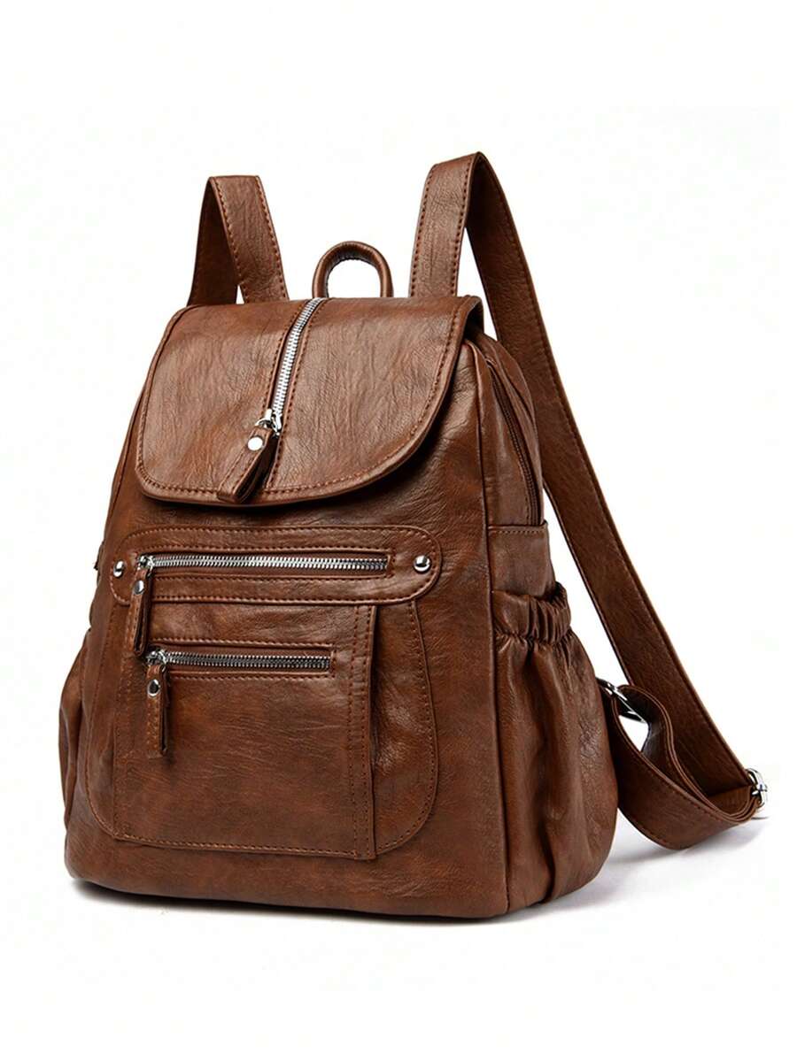 2025 Women Vintage Leather Backpack Soft Casual Shoulder Bag Large Capacity School Bag Mochila Ladies Travel Back Pack Fashion Purse