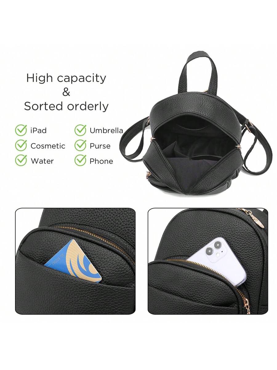 I IHAYNER Small Vegan Leather Backpack Purse For Teen Girls Mini Bag With Multiple Zipper Pockets Simple Casual Daily Travel School Bag