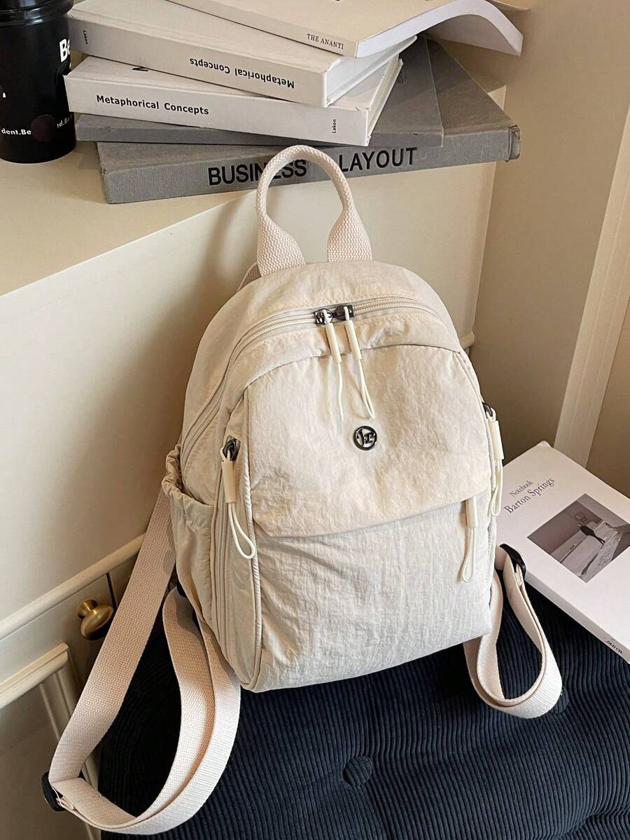 Plain Fabric Double Washed Nylon Lightweight Large Capacity Backpack Casual Travel School Bag For College Students Portable Daily Use