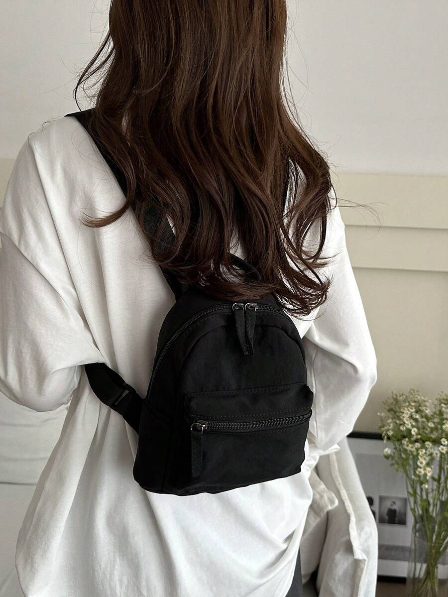 Women's Bow Pattern Nylon Backpack Sweet Lady Style Versatile Multi Purpose Daypack Casual Travel Shopping Minimalist Lightweight Bag