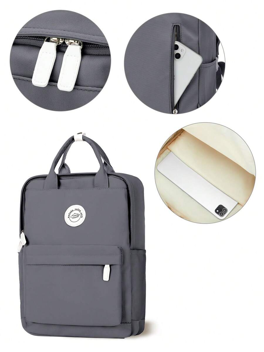 Minimalist Preppy School Backpack Solid Color Casual Travel Rucksack Lightweight Aesthetic Student Bookbag Waterproof College High School