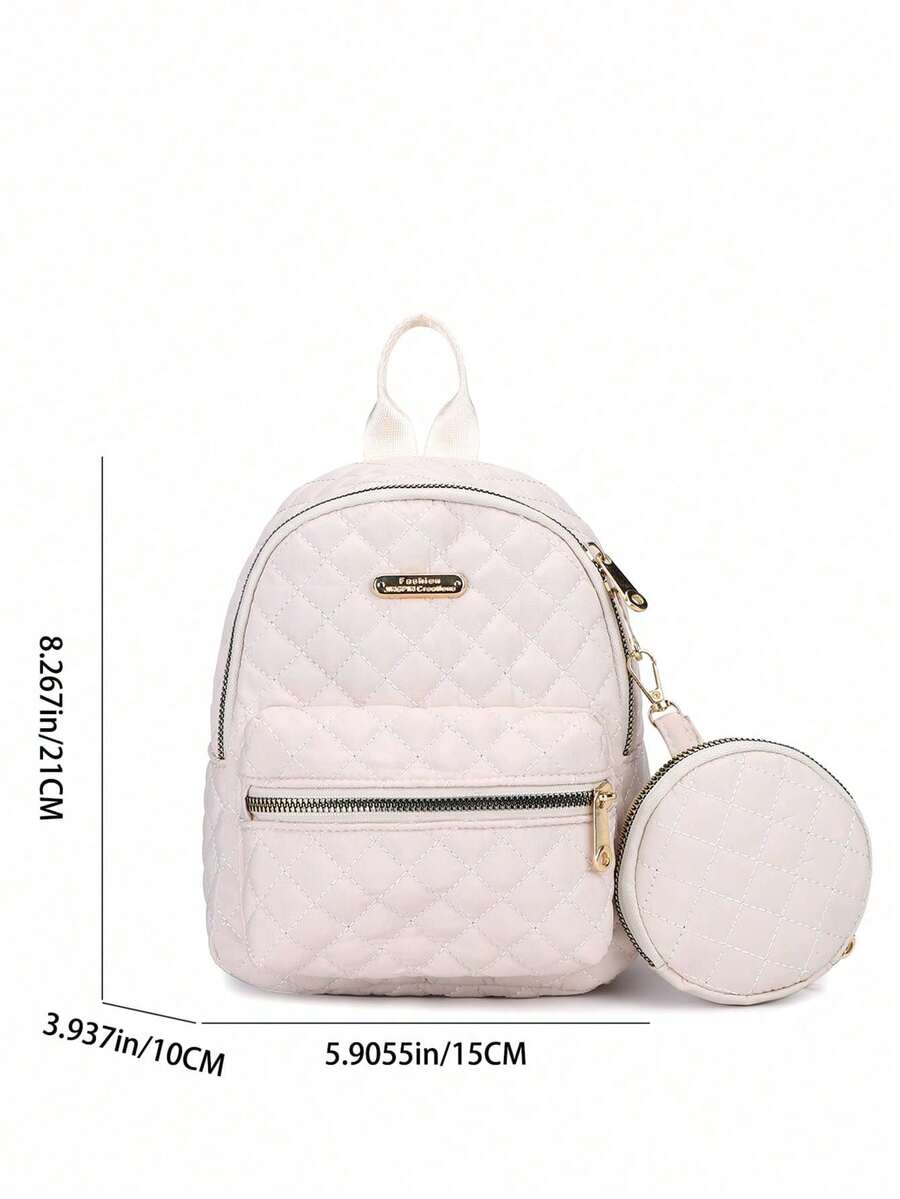 Women's Quilted Backpack With Coin Wallet Small Casual Nylon Daypack Campus Bookbag College Junior High Students Lightweight Travel Bag