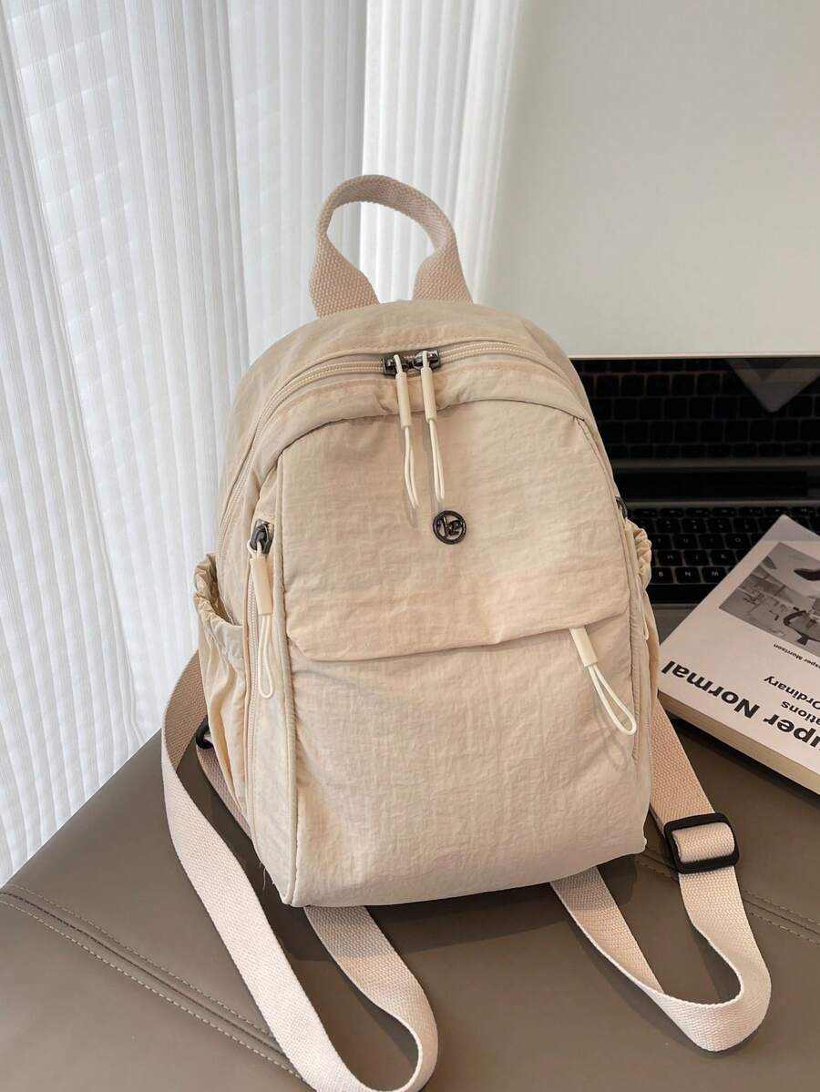 Plain Fabric Double Washed Nylon Lightweight Large Capacity Backpack Casual Travel School Bag For College Students Portable Daily Use