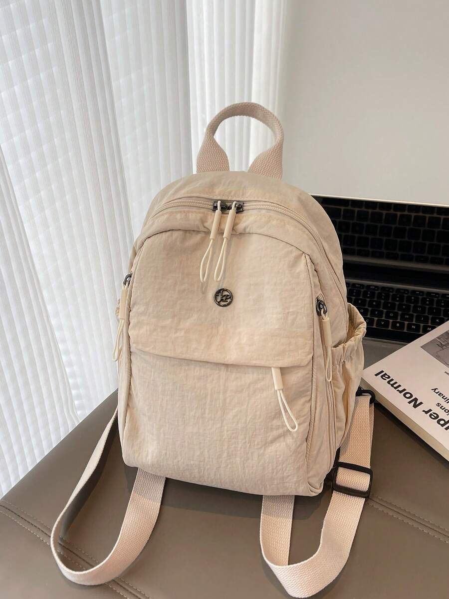 Plain Fabric Double Washed Nylon Lightweight Large Capacity Backpack Casual Travel School Bag For College Students Portable Daily Use