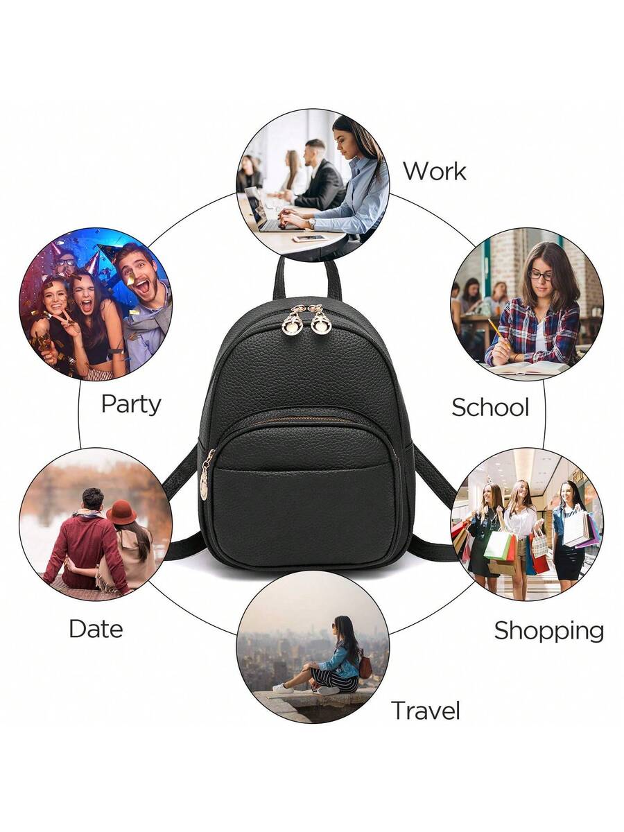 I IHAYNER Small Vegan Leather Backpack Purse For Teen Girls Mini Bag With Multiple Zipper Pockets Simple Casual Daily Travel School Bag
