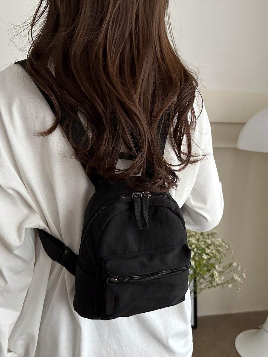 Women's Bow Pattern Nylon Backpack Sweet Lady Style Versatile Multi Purpose Daypack Casual Travel Shopping Minimalist Lightweight Bag