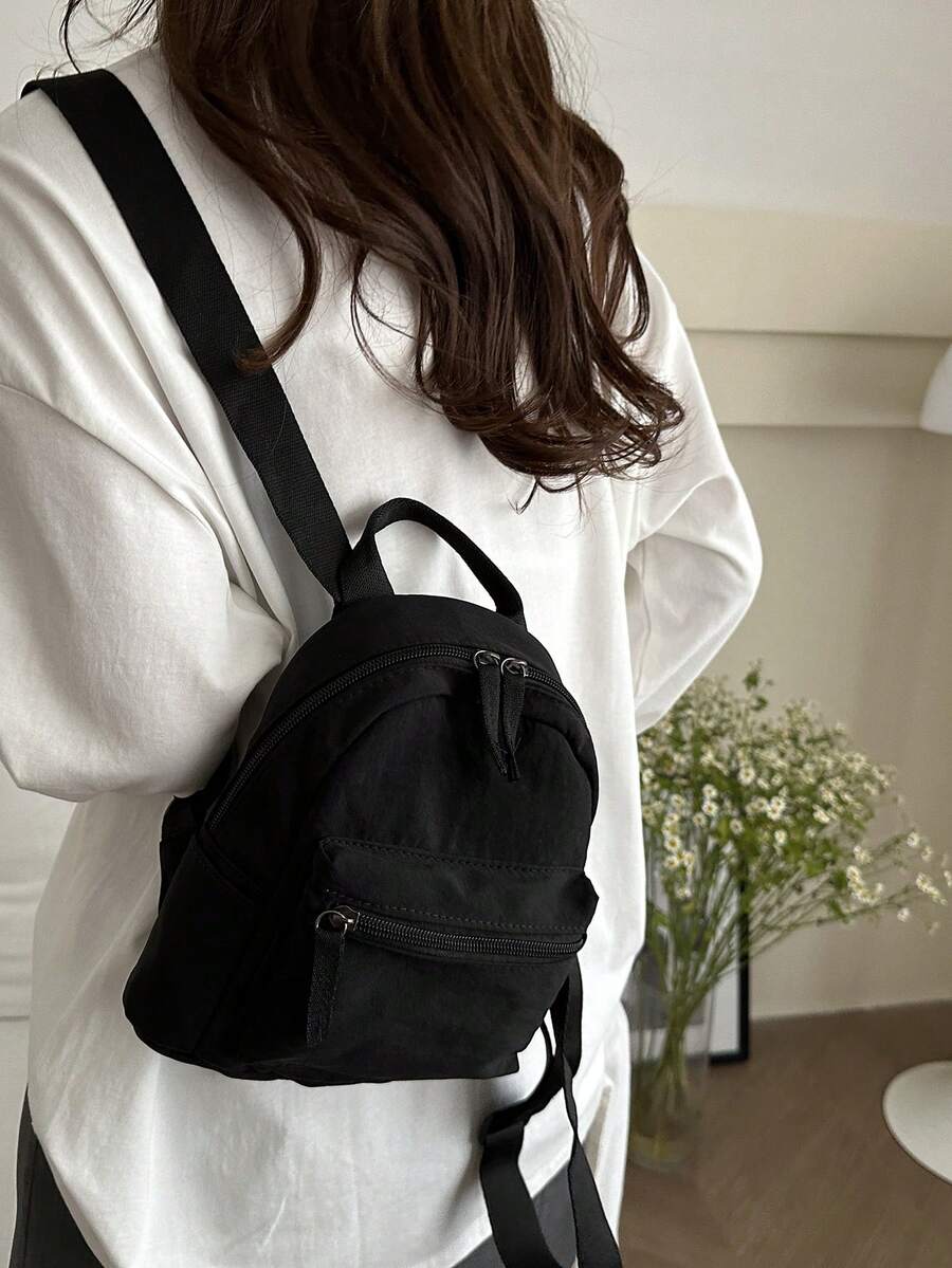 Women's Bow Pattern Nylon Backpack Sweet Lady Style Versatile Multi Purpose Daypack Casual Travel Shopping Minimalist Lightweight Bag