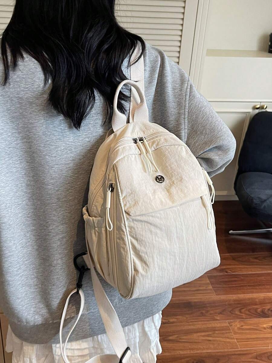 Plain Fabric Double Washed Nylon Lightweight Large Capacity Backpack Casual Travel School Bag For College Students Portable Daily Use
