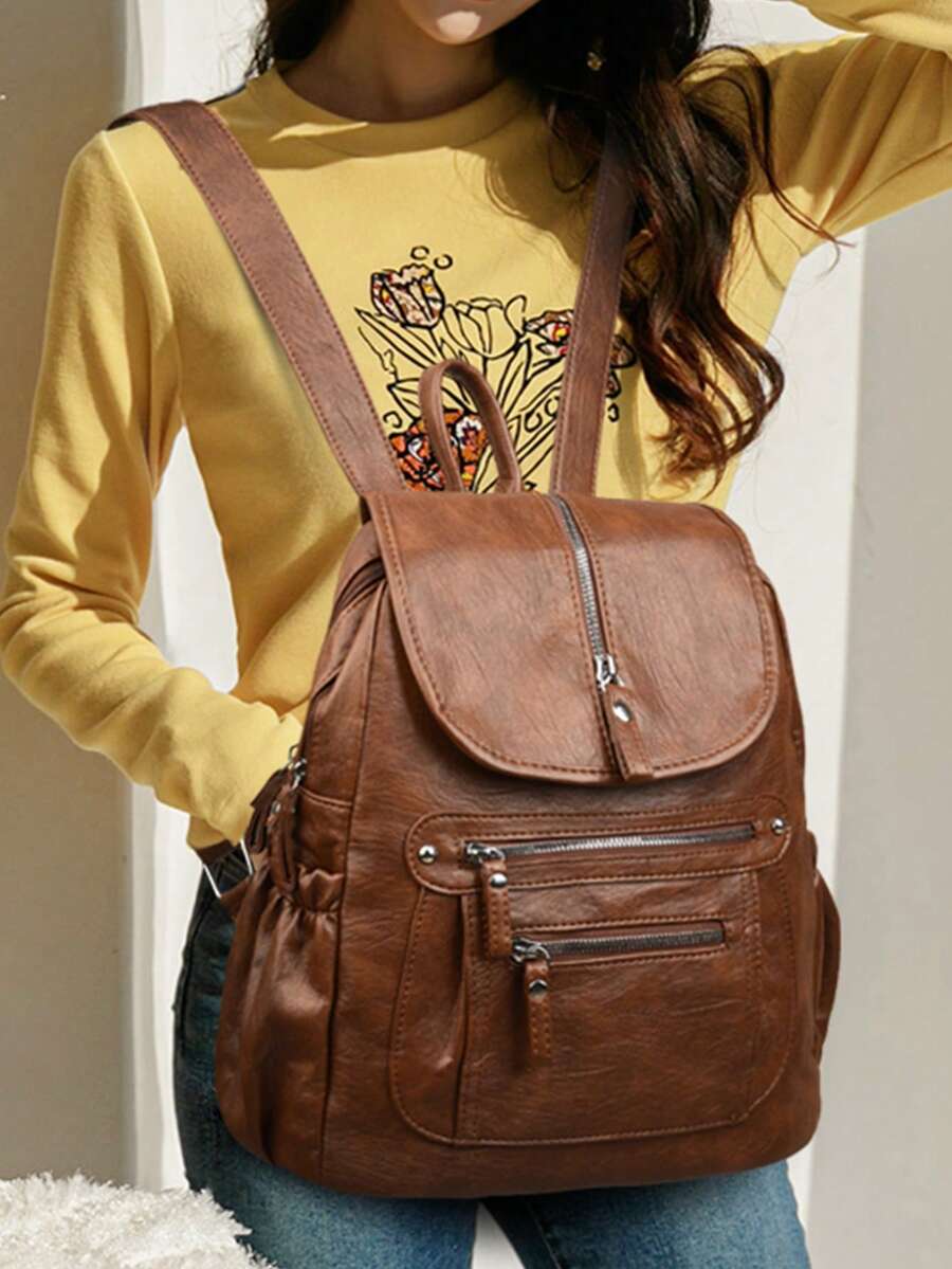 2025 Women Vintage Leather Backpack Soft Casual Shoulder Bag Large Capacity School Bag Mochila Ladies Travel Back Pack Fashion Purse