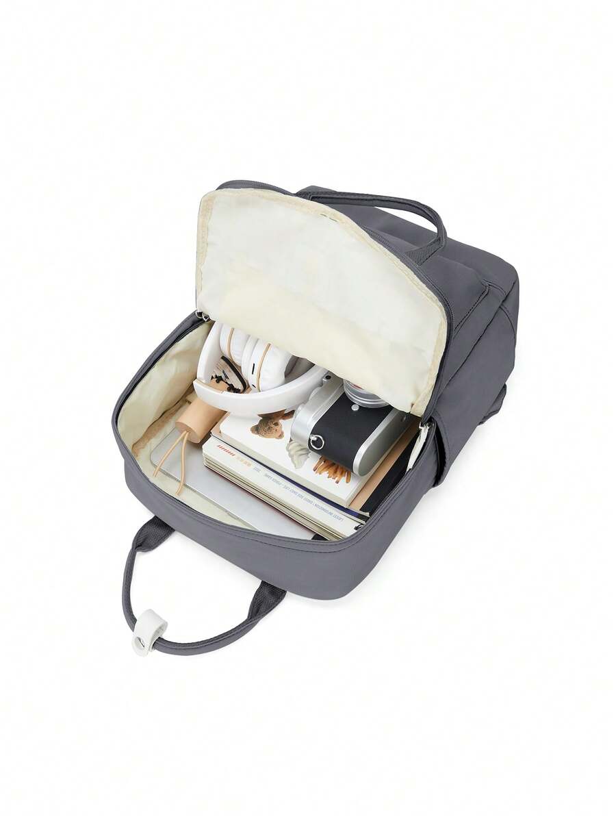 Minimalist Preppy School Backpack Solid Color Casual Travel Rucksack Lightweight Aesthetic Student Bookbag Waterproof College High School