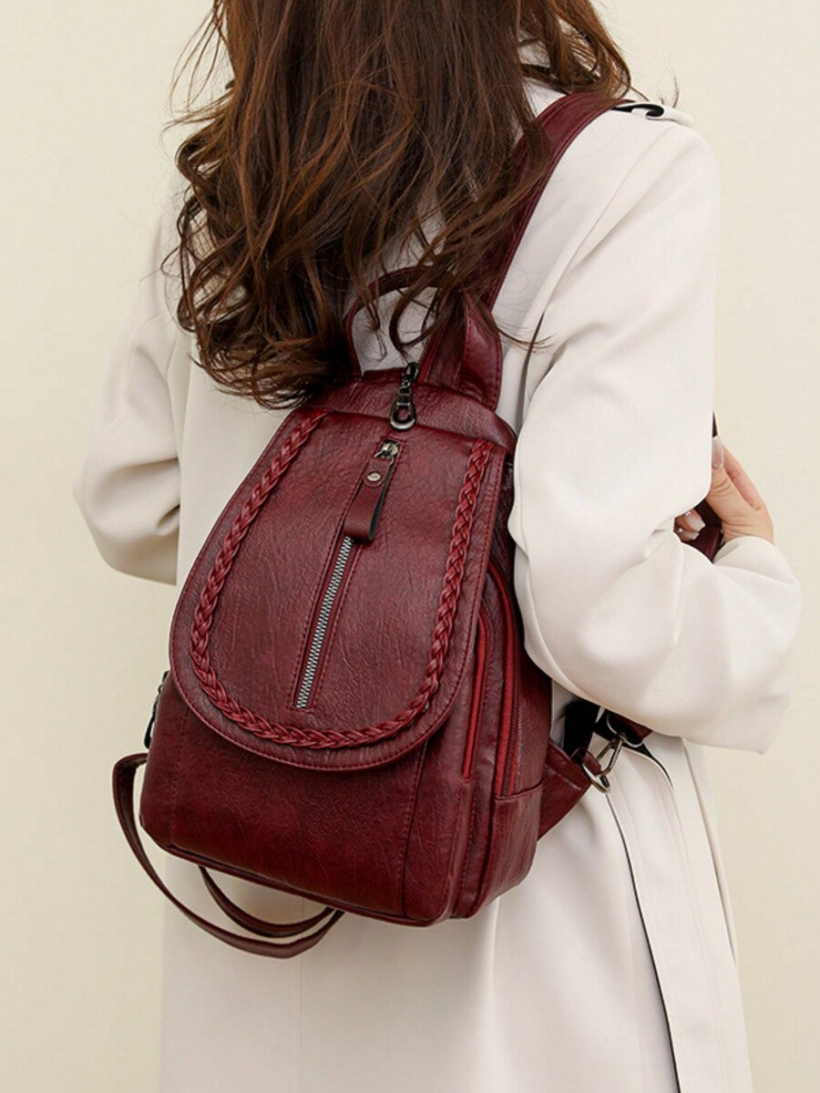 Women's PU Leather Flip Cover Backpack Multipurpose Shoulder Bag Casual Student Bookbag Travel Tote Back To School College Work Daily