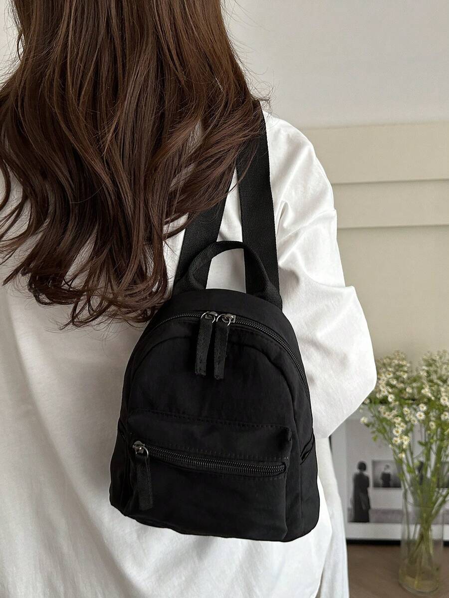 Women's Bow Pattern Nylon Backpack Sweet Lady Style Versatile Multi Purpose Daypack Casual Travel Shopping Minimalist Lightweight Bag