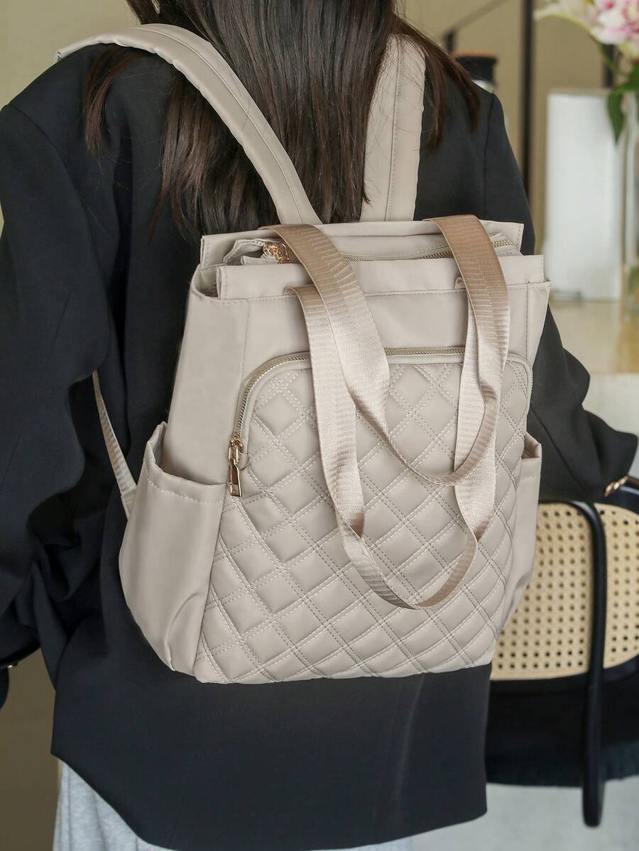 Women's Large Capacity Backpack Solid Color Minimalist Laptop Bag Casual Tote Handbag Commuter Daypack For Office Travel Students