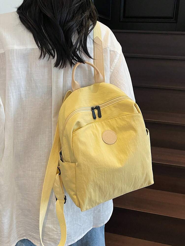 Plain Fabric Double Washed Nylon Lightweight Large Capacity Backpack Casual Travel School Bag For College Students Portable Daily Use