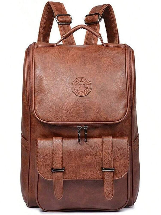 Vegan Leather Slim Vintage Laptop Backpack Men Women Brown Travel Bag College School Daypack Casual Resistant Commuter Bookbag