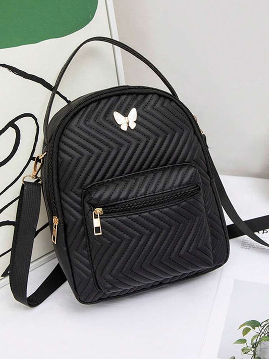 Mini Quilted Butterfly Backpack With Front Zipper Pocket Cute Small School Bag Perfect For Girls Students Shopping Commuting Back To School