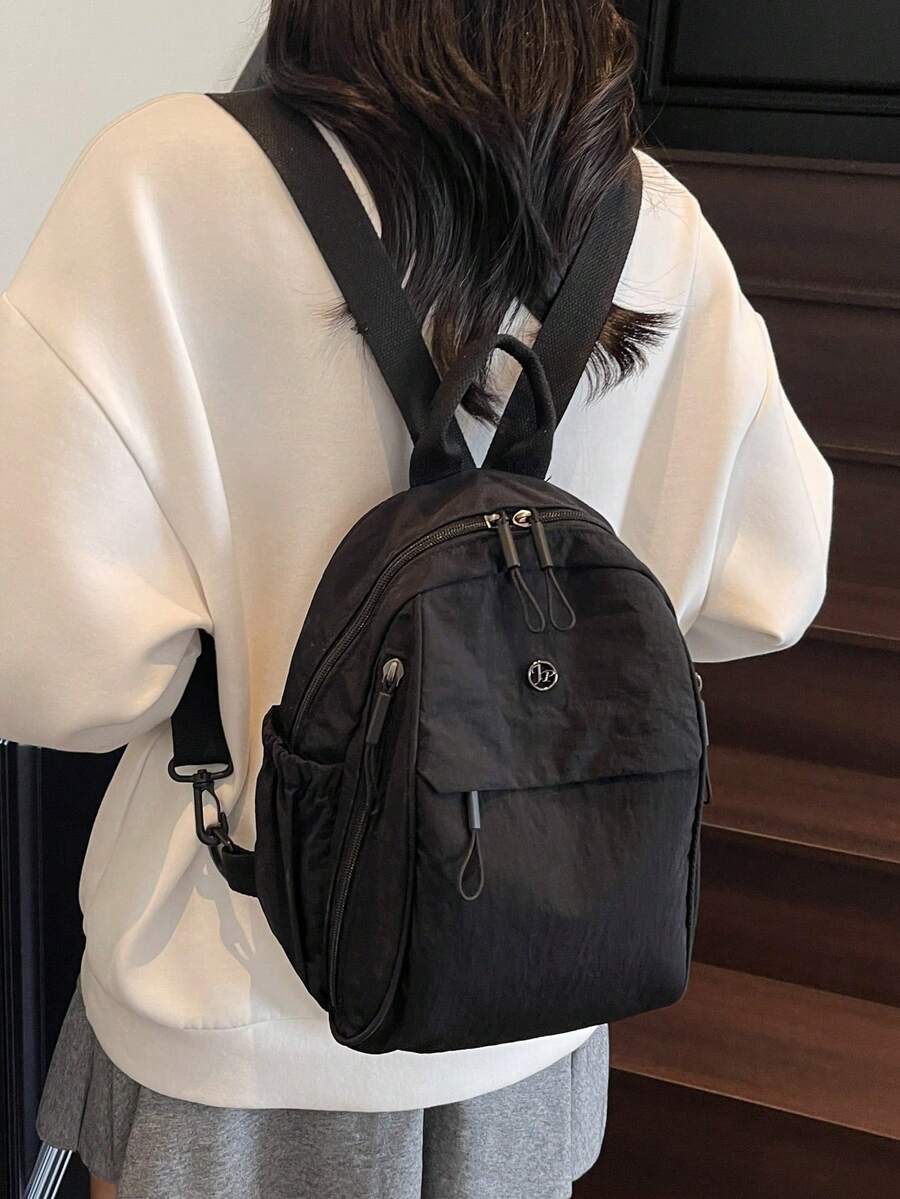 Plain Fabric Double Washed Nylon Lightweight Large Capacity Backpack Casual Travel School Bag For College Students Portable Daily Use