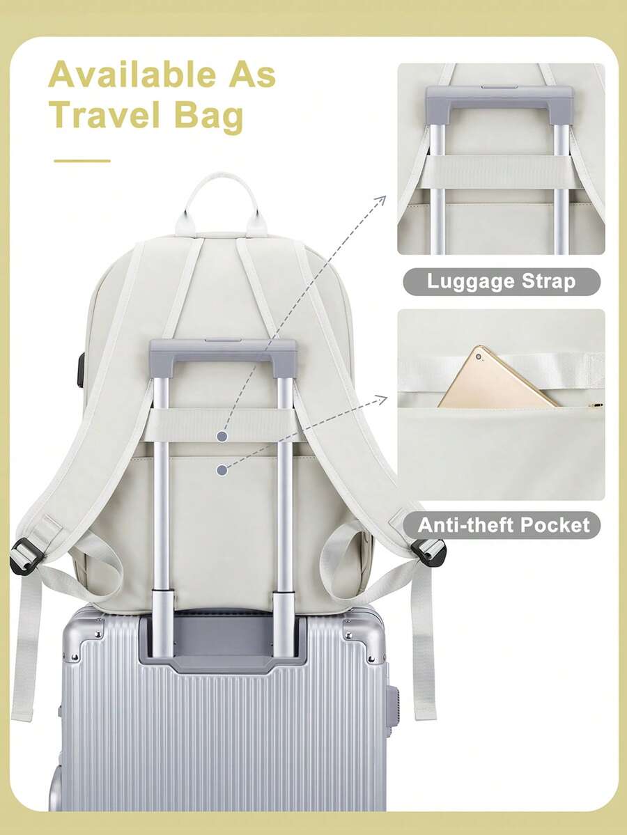 Women's Floless Quilted Laptop Backpack 14 15.6 Inch School Bag With USB Charging Port Fashion Work Travel Daypack Waterproof Casual