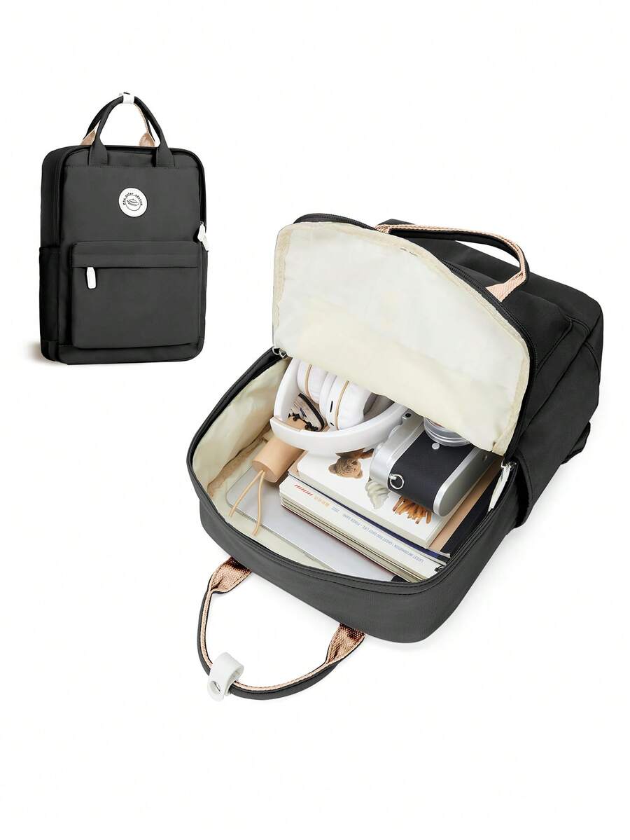 Minimalist Preppy School Backpack Solid Color Casual Travel Rucksack Lightweight Aesthetic Student Bookbag Waterproof College High School