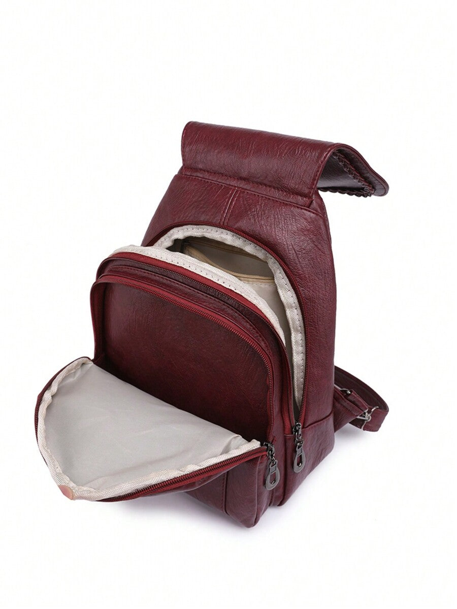Women's PU Leather Flip Cover Backpack Multipurpose Shoulder Bag Casual Student Bookbag Travel Tote Back To School College Work Daily