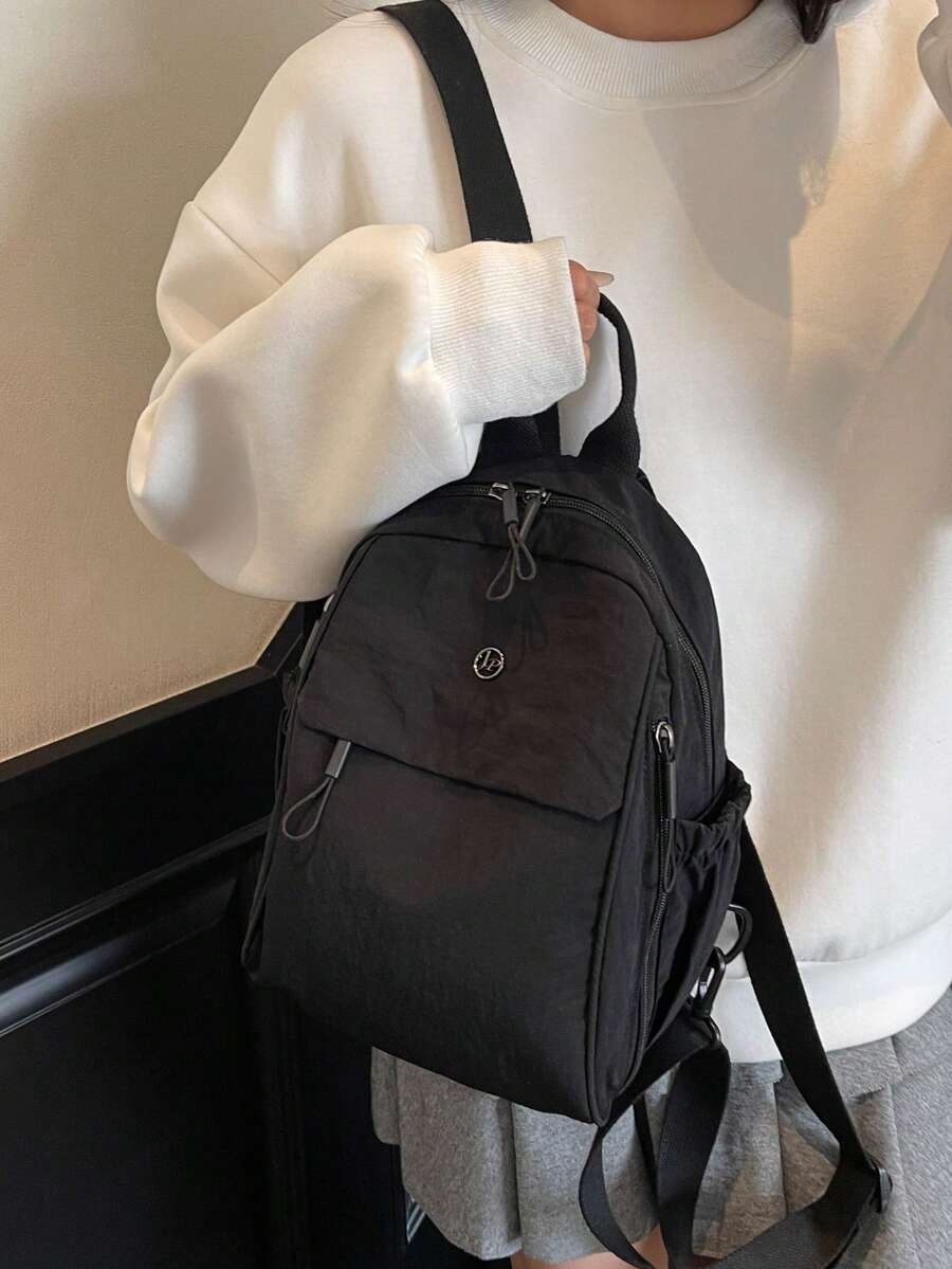 Plain Fabric Double Washed Nylon Lightweight Large Capacity Backpack Casual Travel School Bag For College Students Portable Daily Use