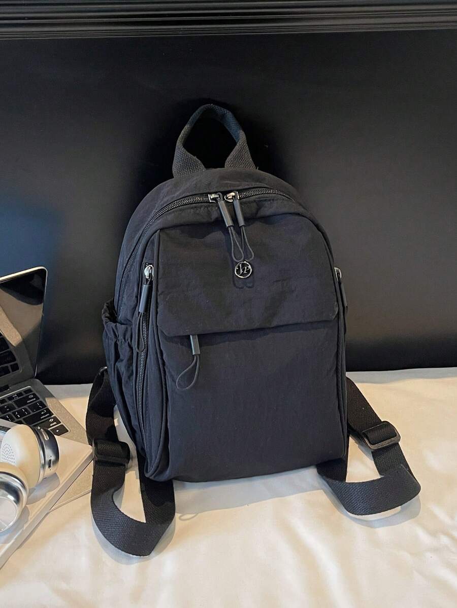 Plain Fabric Double Washed Nylon Lightweight Large Capacity Backpack Casual Travel School Bag For College Students Portable Daily Use