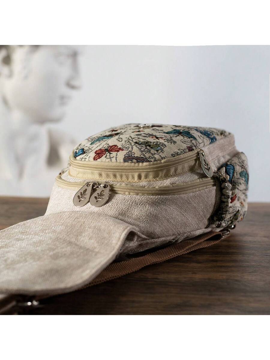 Handmade Bohemian Floral Backpack Crossbody Bag Dual Purpose Casual Daypack With Multiple Compartments Vintage Travel Shoulder Bag