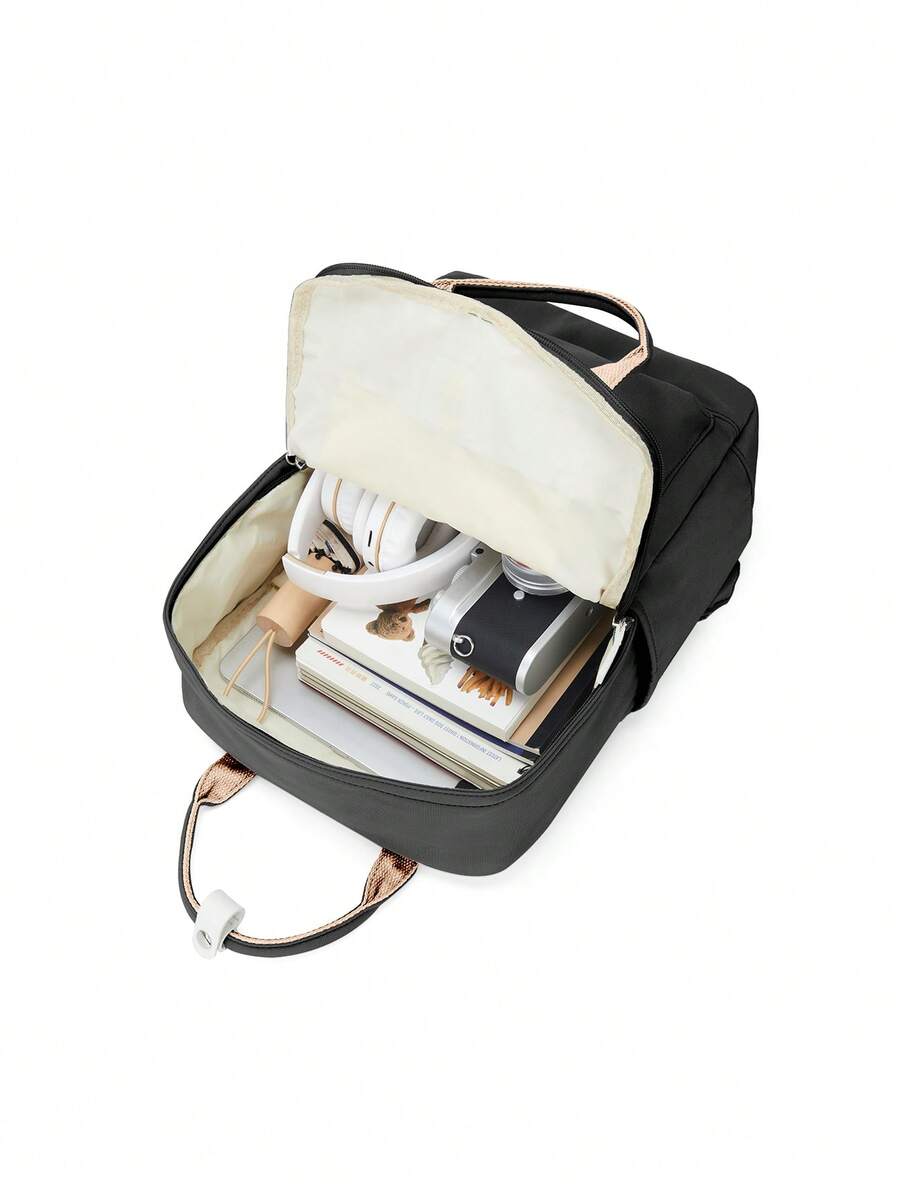 Minimalist Preppy School Backpack Solid Color Casual Travel Rucksack Lightweight Aesthetic Student Bookbag Waterproof College High School