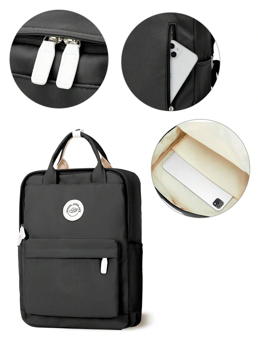 Minimalist Preppy School Backpack Solid Color Casual Travel Rucksack Lightweight Aesthetic Student Bookbag Waterproof College High School